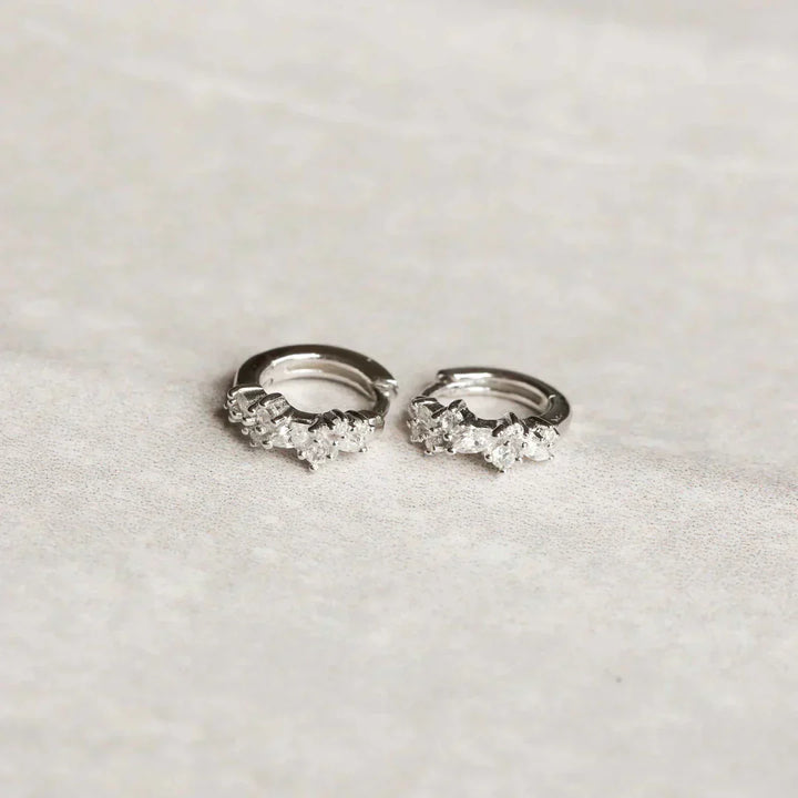 Crystal Cluster Huggies | White Gold