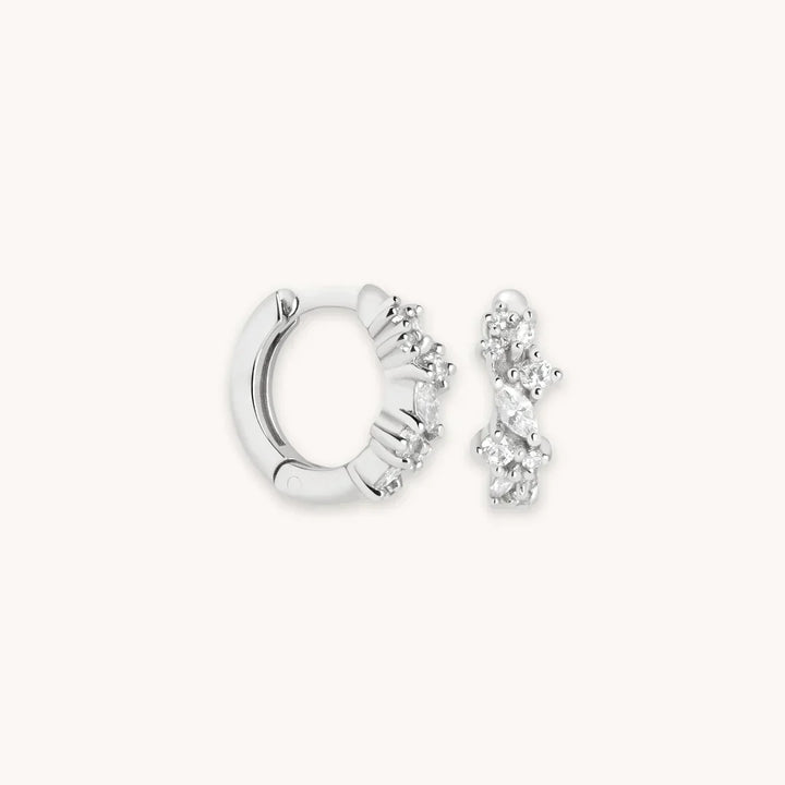 Crystal Cluster Huggies | White Gold