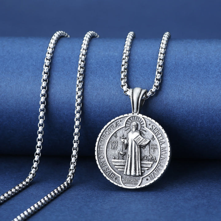 Saint Benedict Vintage Catholic Pendant Necklace: Amulet Jewelry for Prayer