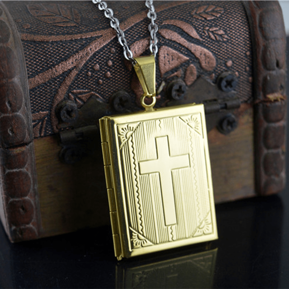 Practical Style Openable Bible Shape Pendant Necklace
