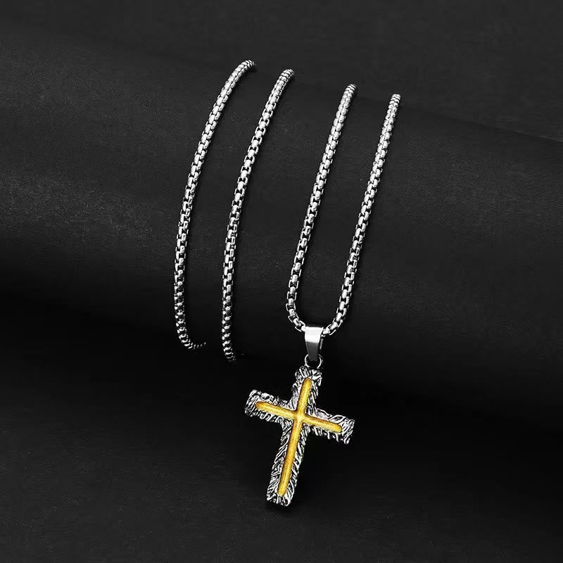 Minimalist Style Silver-golden Lava Cross Pendant Necklace