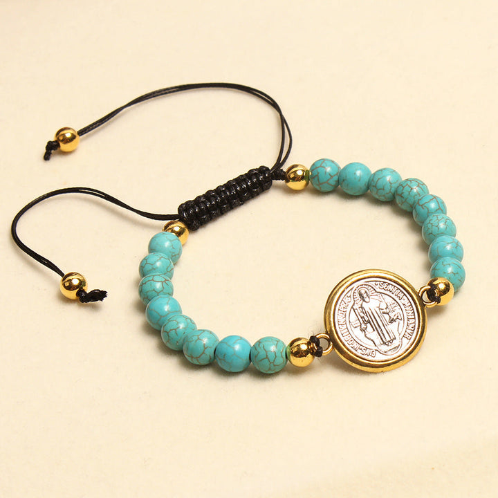 Turquoise St. Benedict Prayer Blessing Beaded Bracelet