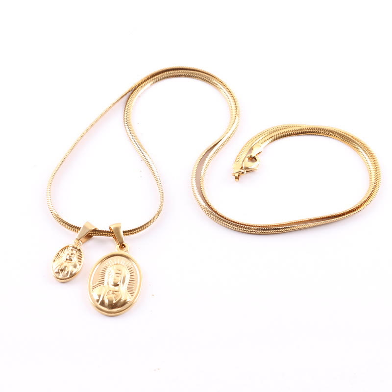 Our Lady of the Round Double Pendant Gold Necklace