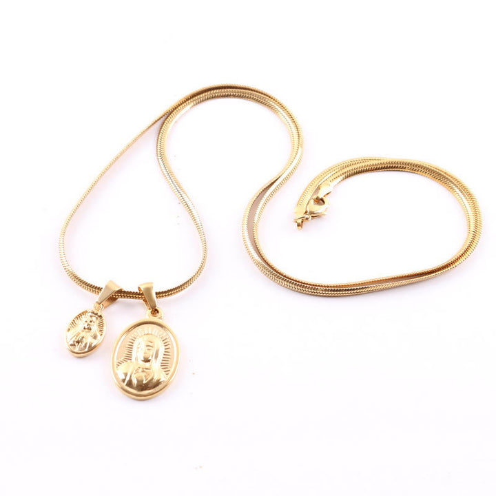 Our Lady of the Round Double Pendant Gold Necklace