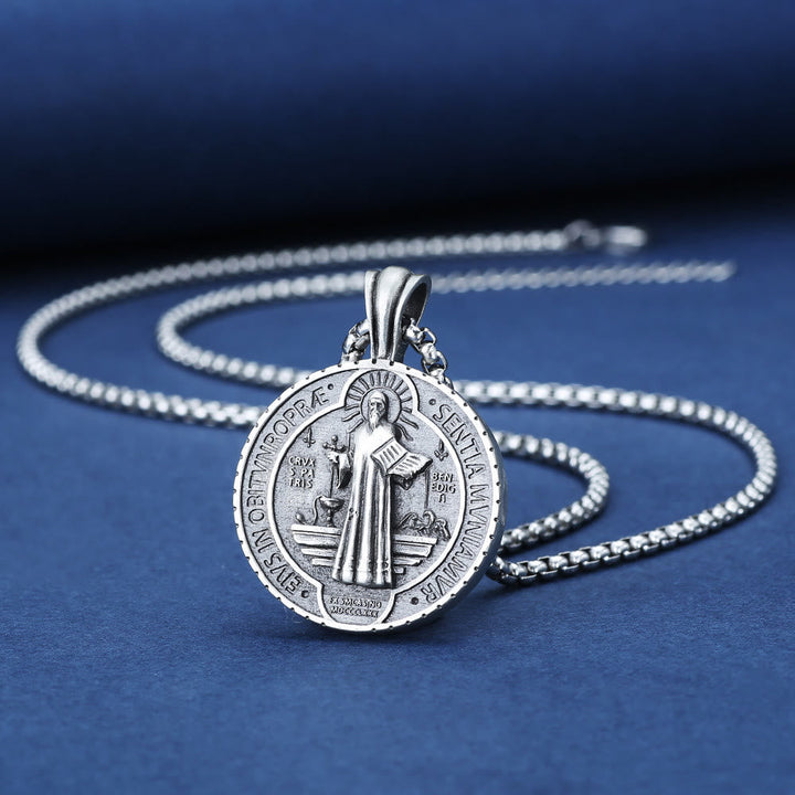 Saint Benedict Vintage Catholic Pendant Necklace: Amulet Jewelry for Prayer