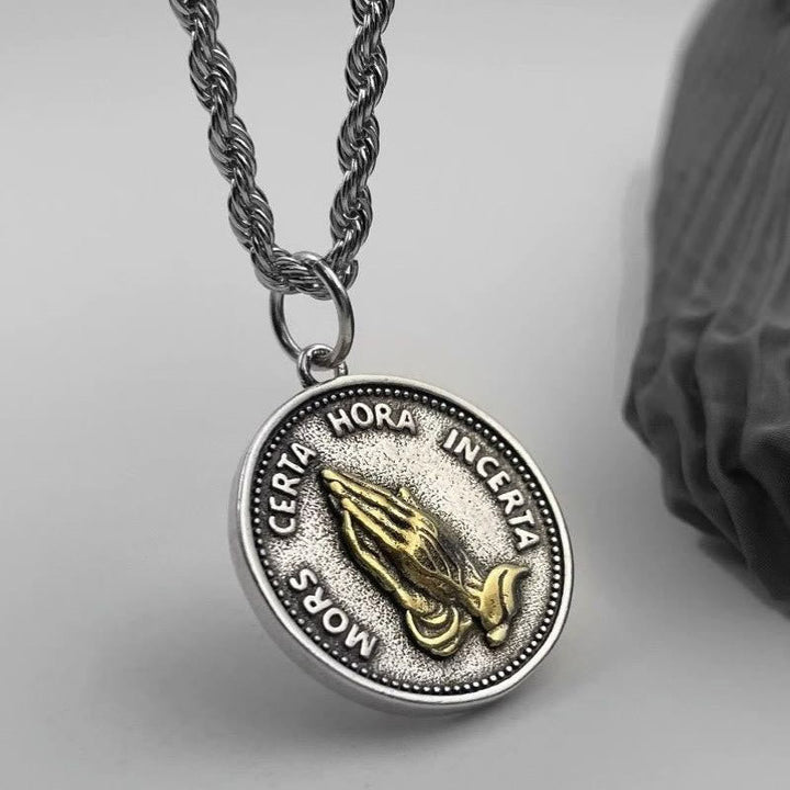 Cubic Praying Hands Charm Necklace