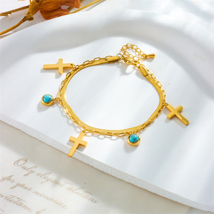 Turquoise Embellished Double Layer Bracelet