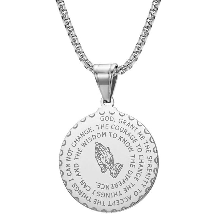 Praying Hands Round Plaque Necklace