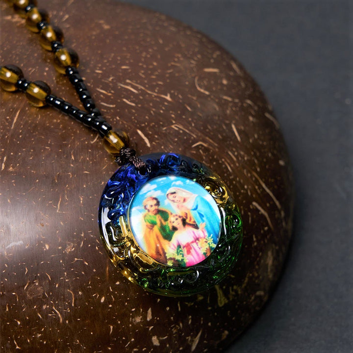 Holy Family Dark Brown Beads Necklace