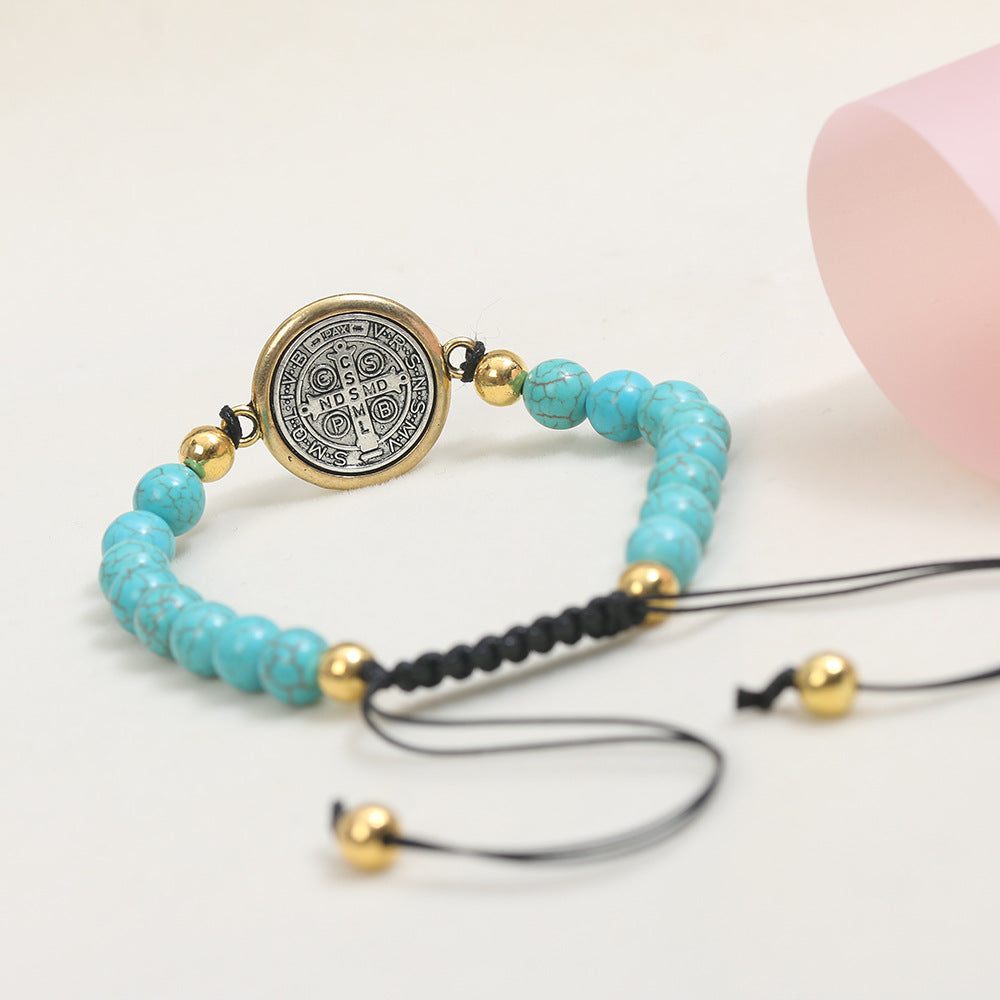 Turquoise St. Benedict Prayer Blessing Beaded Bracelet