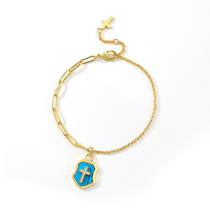 Turquoise Cross Shield Blessing Bracelet with Zircon Stones