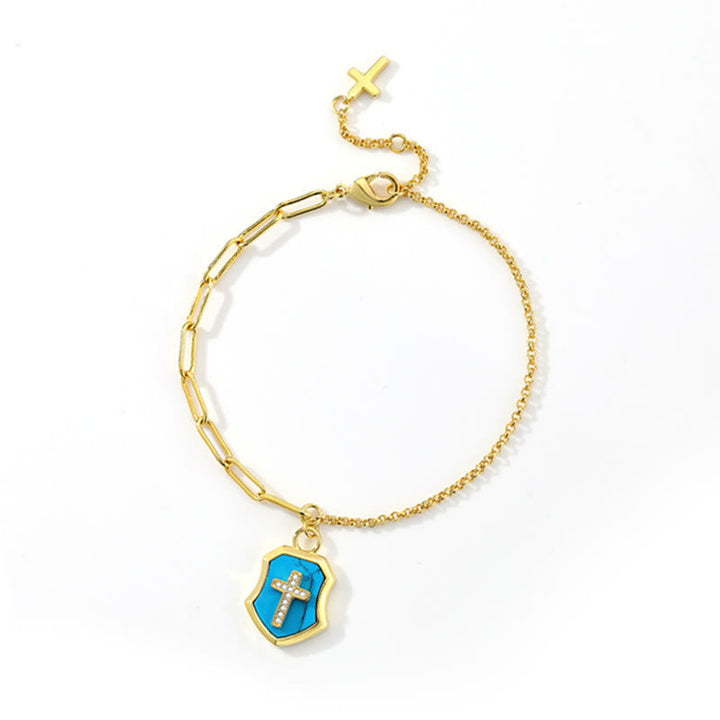 Turquoise Cross Shield Blessing Bracelet with Zircon Stones