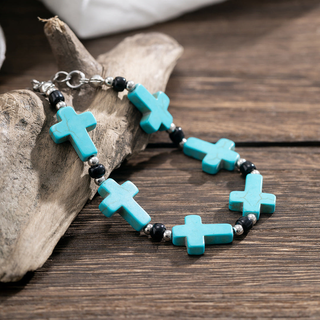 Crucifix Prayer Beaded Turquoise Bracelet