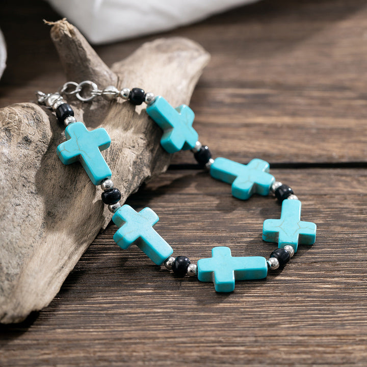 Crucifix Prayer Beaded Turquoise Bracelet
