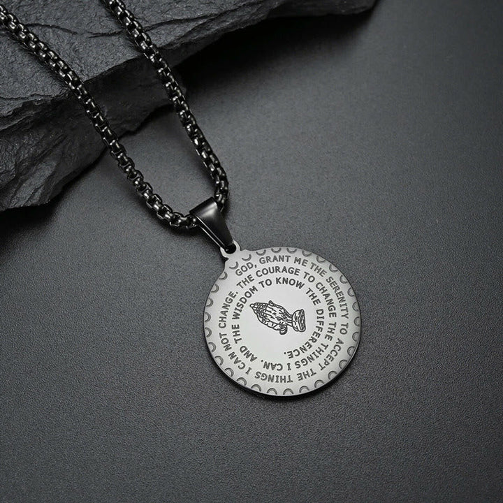 Praying Hands Round Plaque Necklace