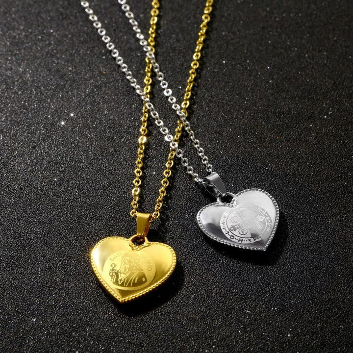 Classic St. Benedict Medal Heart Necklace