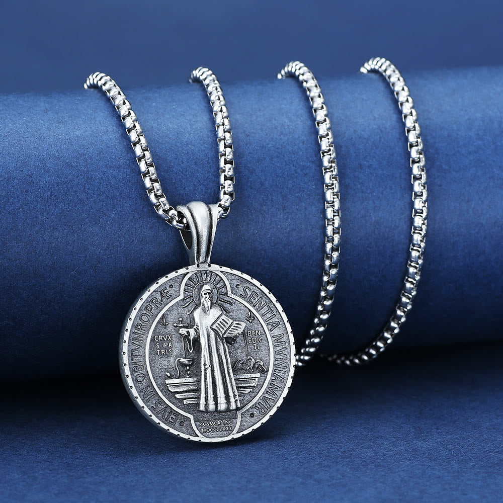 Saint Benedict Vintage Catholic Pendant Necklace: Amulet Jewelry for Prayer
