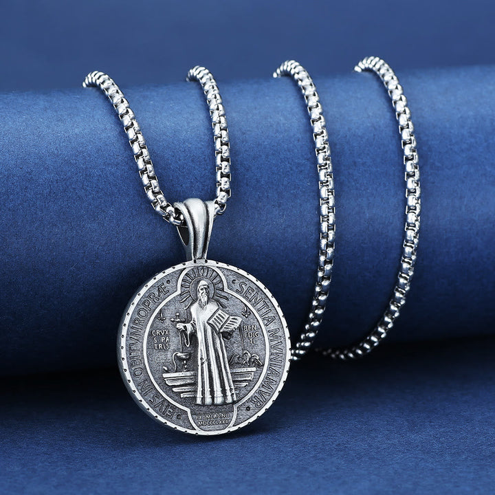 Saint Benedict Vintage Catholic Pendant Necklace: Amulet Jewelry for Prayer